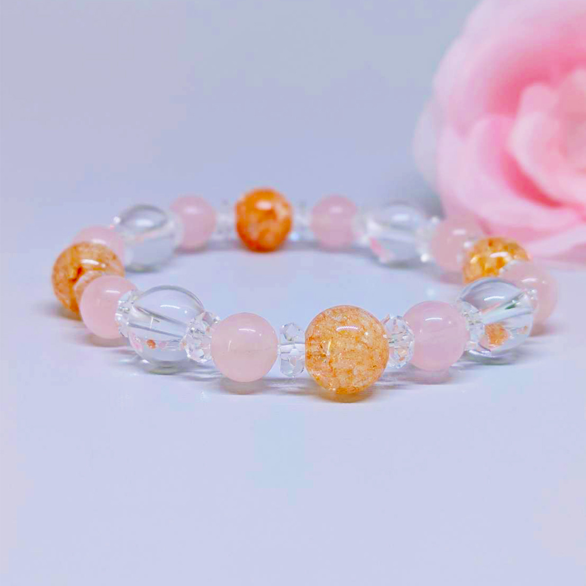 クラック水晶とローズクォーツのブレス